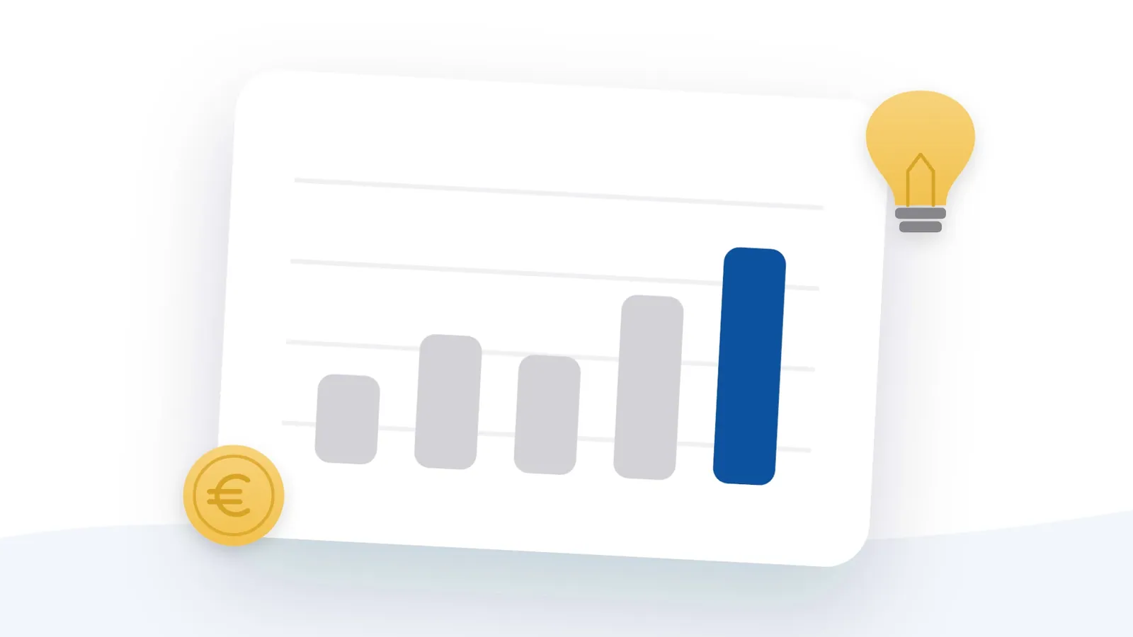Illustration: a bar chart, alongside a light bulb and a euro coin
