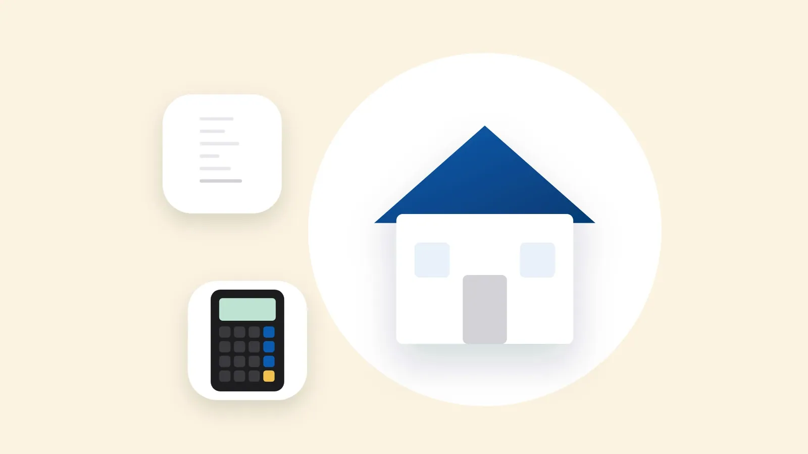 Illustration: a house with a receipt and a calculator