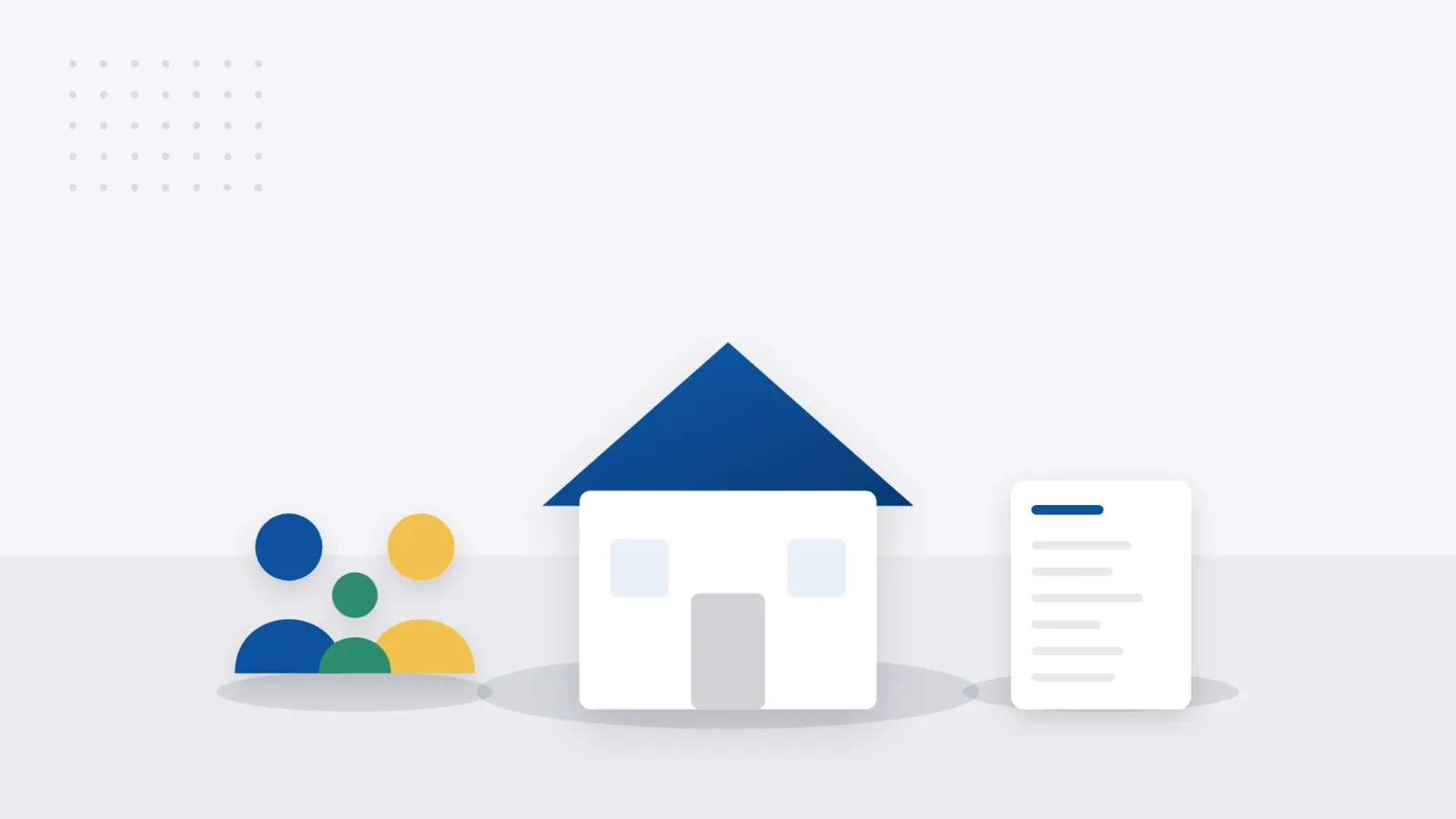 Illustration: a family, a house and a document on a table
