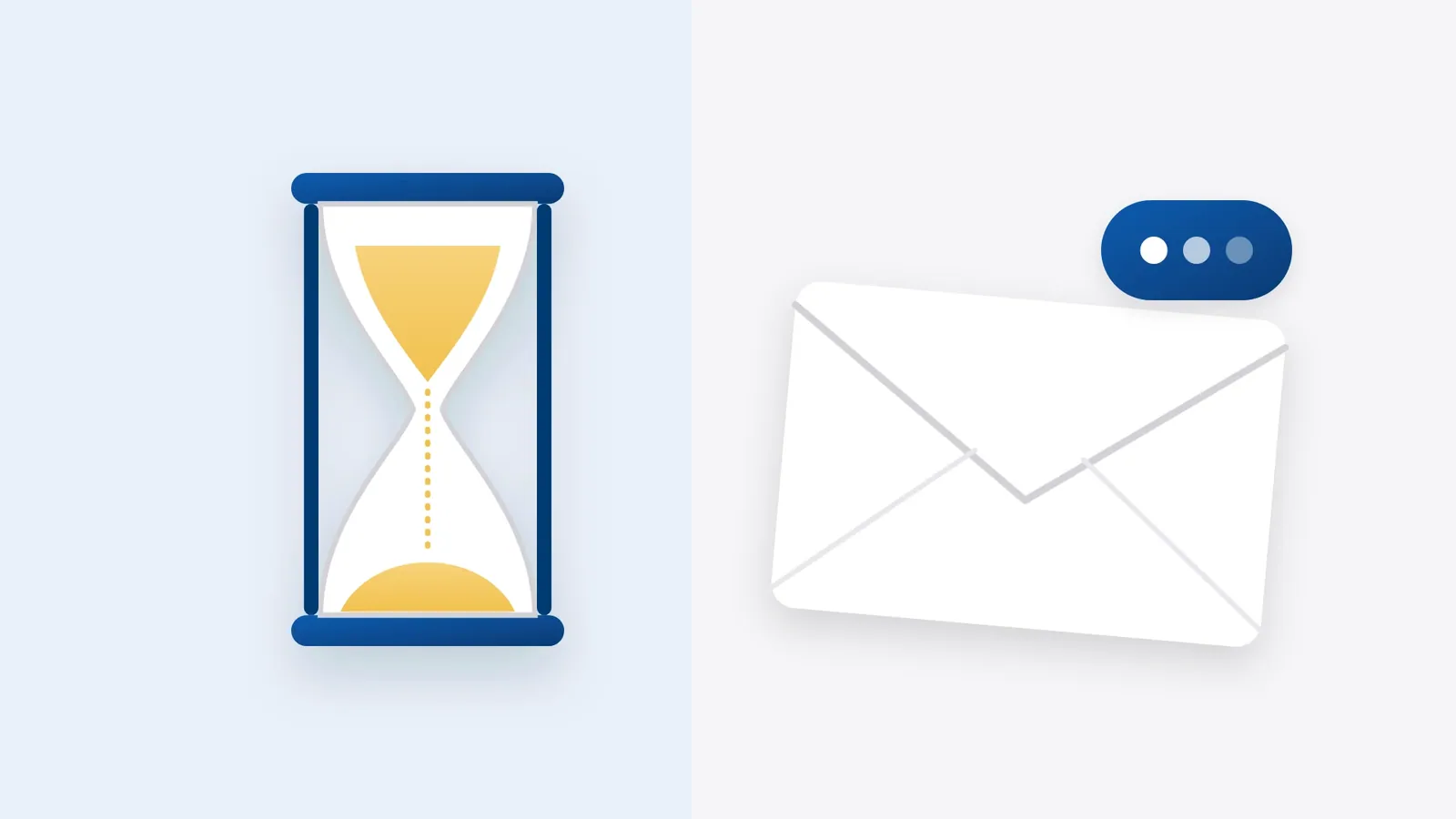 An hourglass beside a closed envelope and a typing bubble
