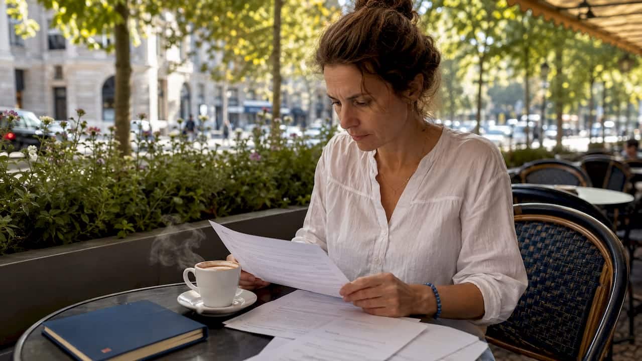 Traveler reviewing EU visa waiver documents at home
