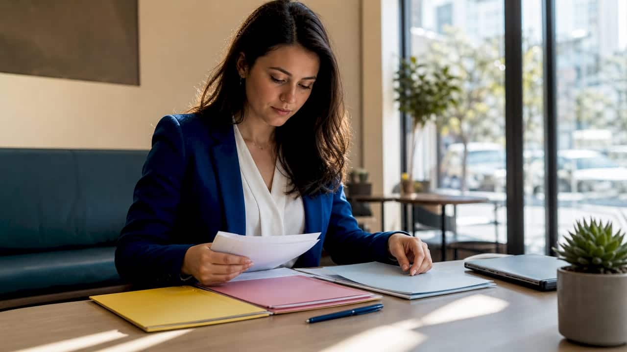 Applicant organizing documents for EU visa interview preparation